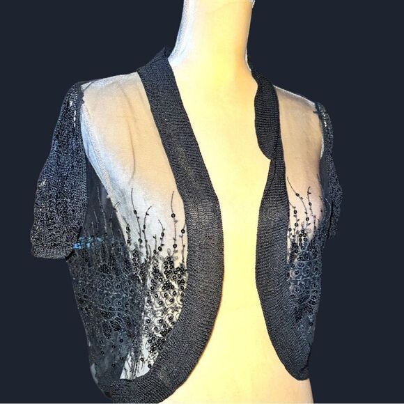 One7six black sheer bolero jacket with black sequins!! - Picture 3 of 9
